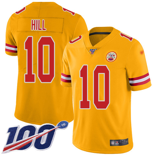 Chiefs #10 Tyreek Hill Gold Youth Stitched Football Limited Inverted Legend 100th Season Jersey