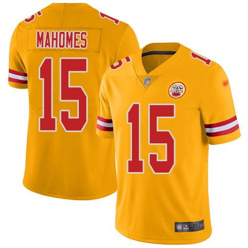 Chiefs #15 Patrick Mahomes Gold Youth Stitched Football Limited Inverted Legend Jersey