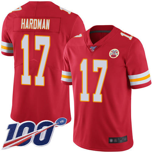 Chiefs #17 Mecole Hardman Red Team Color Youth Stitched Football 100th Season Vapor Limited Jersey