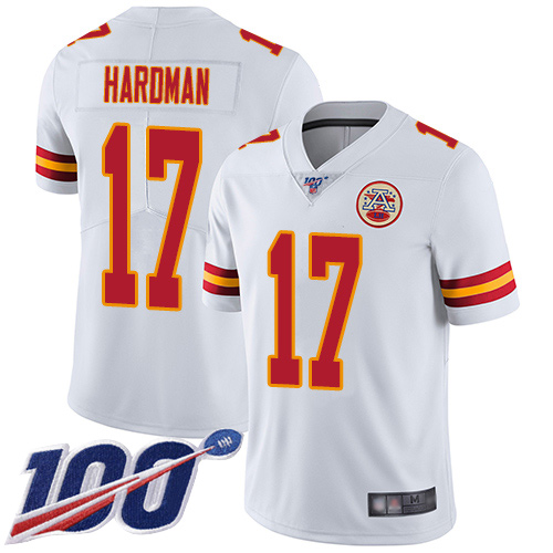Chiefs #17 Mecole Hardman White Youth Stitched Football 100th Season Vapor Limited Jersey