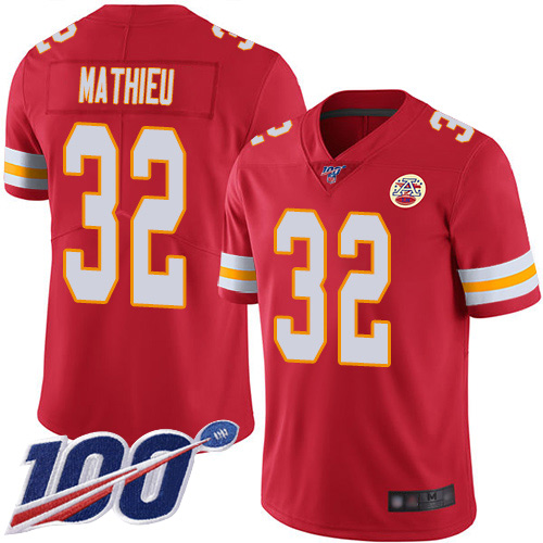 Chiefs #32 Tyrann Mathieu Red Team Color Youth Stitched Football 100th Season Vapor Limited Jersey