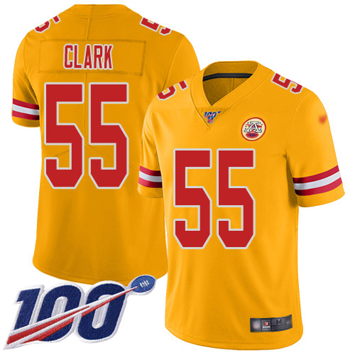 Chiefs #55 Frank Clark Gold Youth Stitched Football Limited Inverted Legend 100th Season Jersey