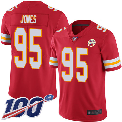 Chiefs #95 Chris Jones Red Team Color Youth Stitched Football 100th Season Vapor Limited Jersey