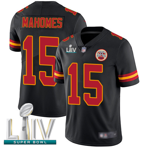 Chiefs #15 Patrick Mahomes Black Super Bowl LIV Bound Youth Stitched Football Limited Rush Jersey