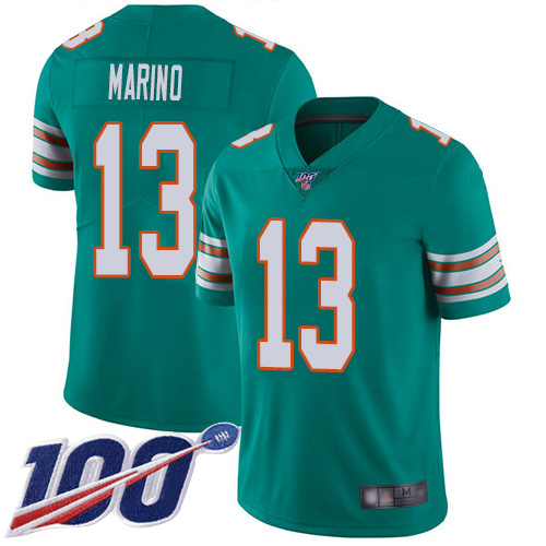 Dolphins #13 Dan Marino Aqua Green Alternate Youth Stitched Football 100th Season Vapor Limited Jersey
