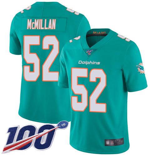Dolphins #52 Raekwon McMillan Aqua Green Team Color Youth Stitched Football 100th Season Vapor Limited Jersey