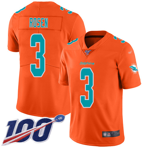 Dolphins #3 Josh Rosen Orange Youth Stitched Football Limited Inverted Legend 100th Season Jersey
