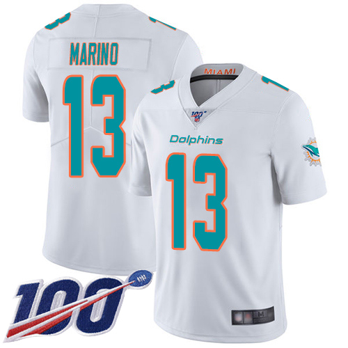 Dolphins #13 Dan Marino White Youth Stitched Football 100th Season Vapor Limited Jersey