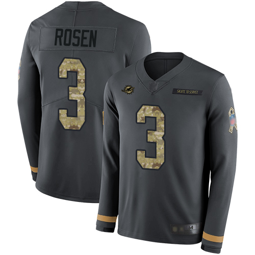 Nike Dolphins #3 Josh Rosen Anthracite Salute to Service Youth Stitched NFL Limited Therma Long Sleeve Jersey