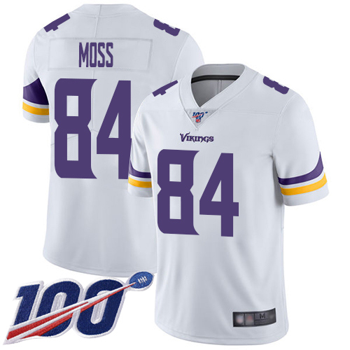 Vikings #84 Randy Moss White Youth Stitched Football 100th Season Vapor Limited Jersey