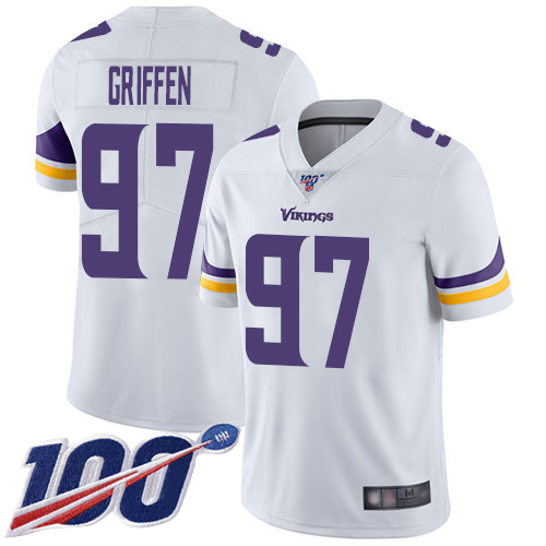 Vikings #97 Everson Griffen White Youth Stitched Football 100th Season Vapor Limited Jersey