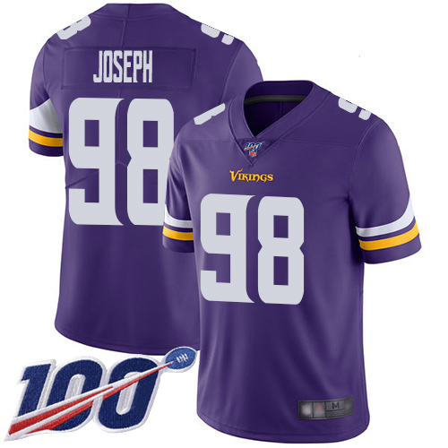 Vikings #98 Linval Joseph Purple Team Color Youth Stitched Football 100th Season Vapor Limited Jersey