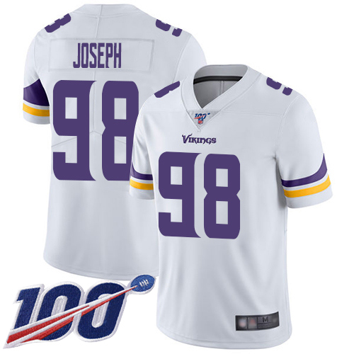 Vikings #98 Linval Joseph White Youth Stitched Football 100th Season Vapor Limited Jersey