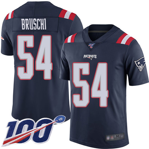 Patriots #54 Tedy Bruschi Navy Blue Youth Stitched Football Limited Rush 100th Season Jersey