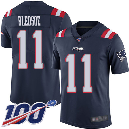 Patriots #11 Drew Bledsoe Navy Blue Youth Stitched Football Limited Rush 100th Season Jersey