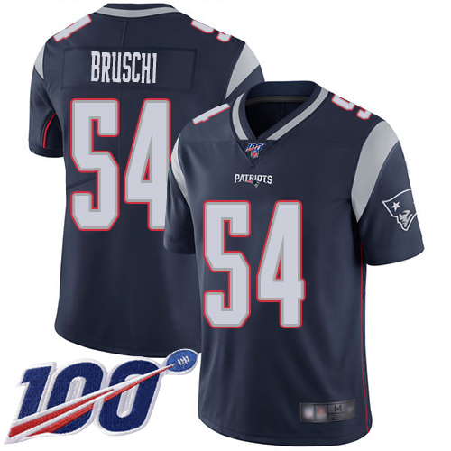 Patriots #54 Tedy Bruschi Navy Blue Team Color Youth Stitched Football 100th Season Vapor Limited Jersey