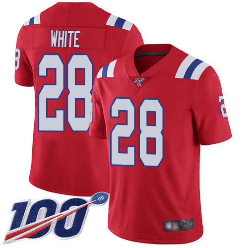 Patriots #28 James White Red Alternate Youth Stitched Football 100th Season Vapor Limited Jersey