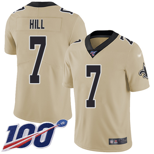 Saints #7 Taysom Hill Gold Youth Stitched Football Limited Inverted Legend 100th Season Jersey