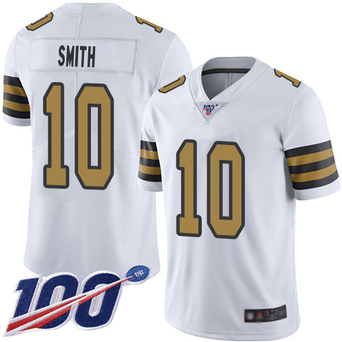 Saints #10 Tre'Quan Smith White Youth Stitched Football Limited Rush 100th Season Jersey