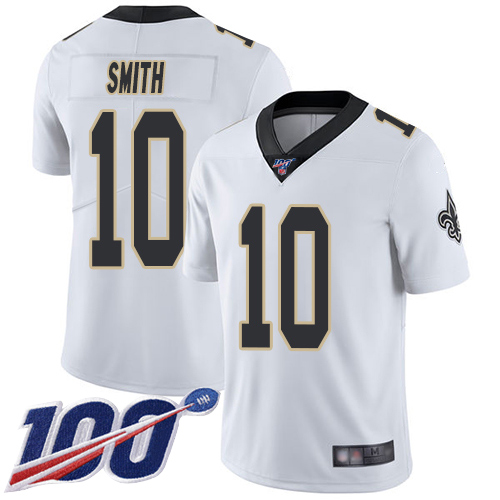 Saints #10 Tre'Quan Smith White Youth Stitched Football 100th Season Vapor Limited Jersey