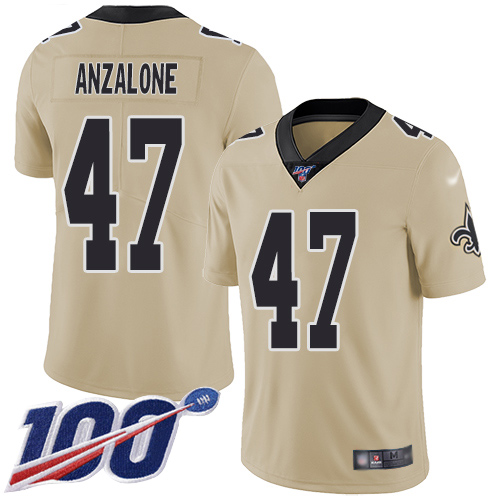 Saints #47 Alex Anzalone Gold Youth Stitched Football Limited Inverted Legend 100th Season Jersey