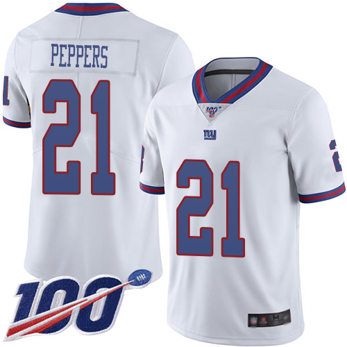 Giants #21 Jabrill Peppers White Youth Stitched Football Limited Rush 100th Season Jersey