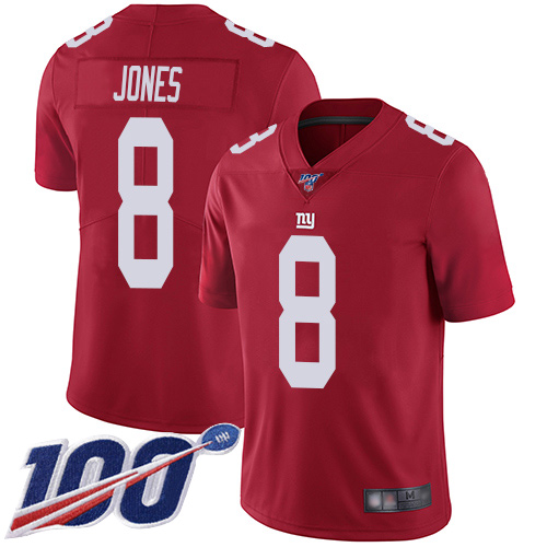 Giants #8 Daniel Jones Red Youth Stitched Football Limited Inverted Legend 100th Season Jersey
