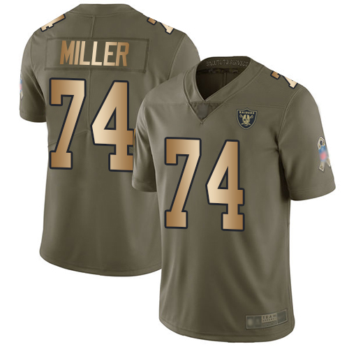 Raiders #74 Kolton Miller Olive/Gold Youth Stitched Football Limited 2017 Salute to Service Jersey