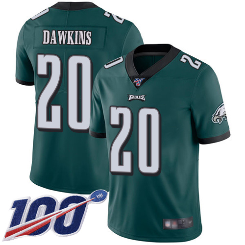 Eagles #20 Brian Dawkins Midnight Green Team Color Youth Stitched Football 100th Season Vapor Limited Jersey
