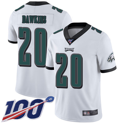 Eagles #20 Brian Dawkins White Youth Stitched Football 100th Season Vapor Limited Jersey
