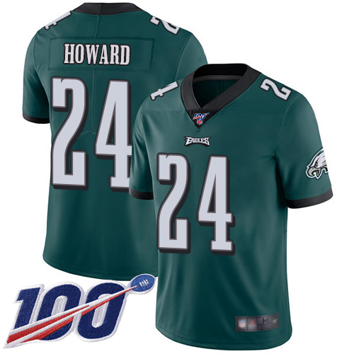 Eagles #24 Jordan Howard Midnight Green Team Color Youth Stitched Football 100th Season Vapor Limited Jersey