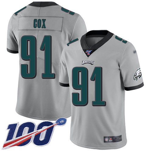 Eagles #91 Fletcher Cox Silver Youth Stitched Football Limited Inverted Legend 100th Season Jersey