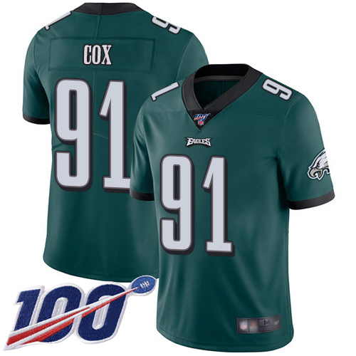 Eagles #91 Fletcher Cox Midnight Green Team Color Youth Stitched Football 100th Season Vapor Limited Jersey