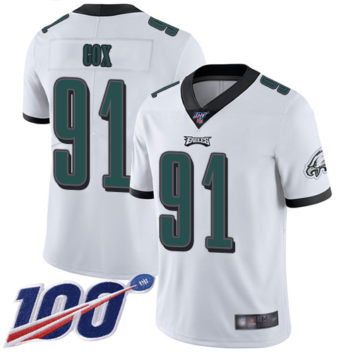 Eagles #91 Fletcher Cox White Youth Stitched Football 100th Season Vapor Limited Jersey