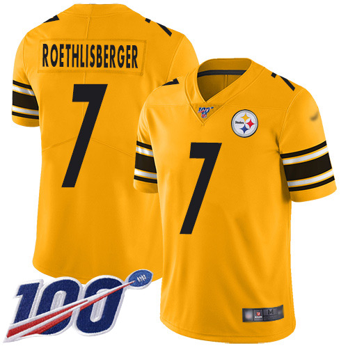 Steelers #7 Ben Roethlisberger Gold Youth Stitched Football Limited Inverted Legend 100th Season Jersey