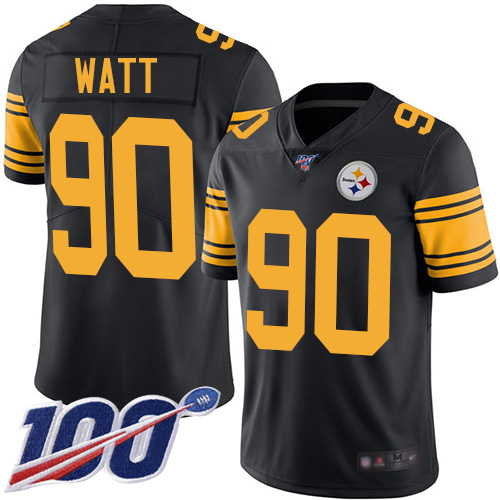 Steelers #90 T. J. Watt Black Youth Stitched Football Limited Rush 100th Season Jersey