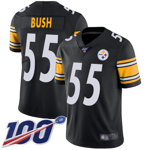Steelers #55 Devin Bush Black Team Color Youth Stitched Football 100th Season Vapor Limited Jersey