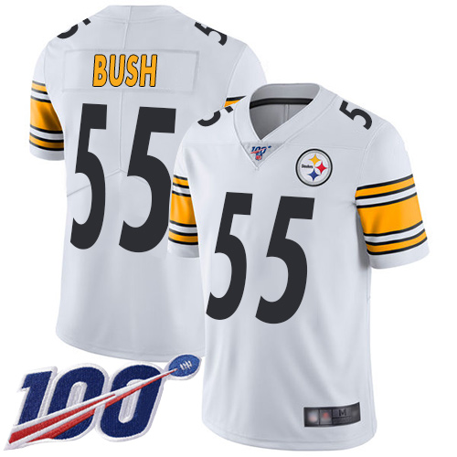 Steelers #55 Devin Bush White Youth Stitched Football 100th Season Vapor Limited Jersey