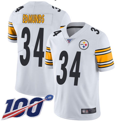 Steelers #34 Terrell Edmunds White Youth Stitched Football 100th Season Vapor Limited Jersey
