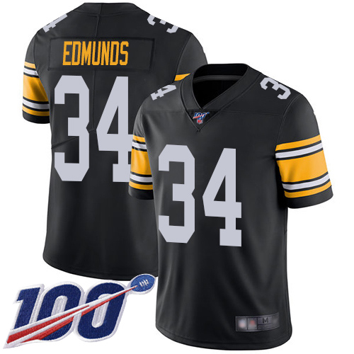 Steelers #34 Terrell Edmunds Black Alternate Youth Stitched Football 100th Season Vapor Limited Jersey