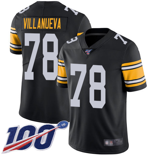 Steelers #78 Alejandro Villanueva Black Alternate Youth Stitched Football 100th Season Vapor Limited Jersey