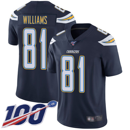 Chargers #81 Mike Williams Navy Blue Team Color Youth Stitched Football 100th Season Vapor Limited Jersey