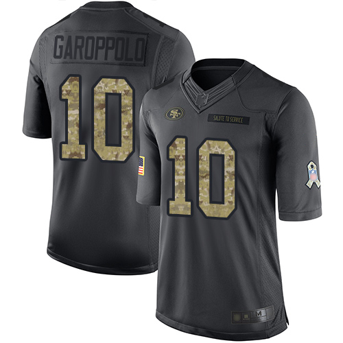 49ers #10 Jimmy Garoppolo Black Youth Stitched Football Limited 2016 Salute to Service Jersey