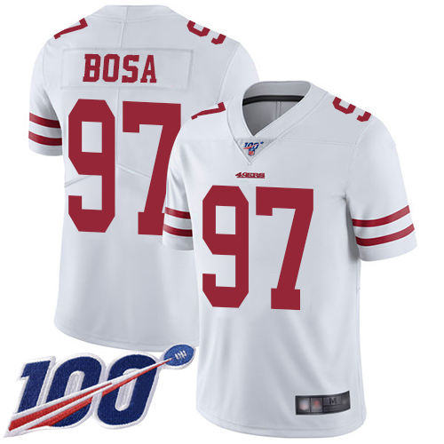 49ers #97 Nick Bosa White Youth Stitched Football 100th Season Vapor Limited Jersey