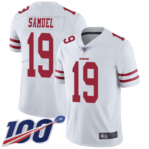 49ers #19 Deebo Samuel White Youth Stitched Football 100th Season Vapor Limited Jersey