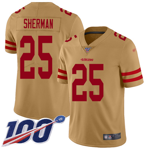 49ers #25 Richard Sherman Gold Youth Stitched Football Limited Inverted Legend 100th Season Jersey