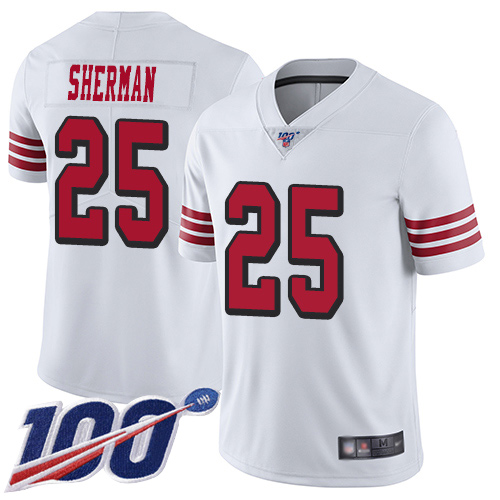 49ers #25 Richard Sherman White Rush Youth Stitched Football Limited 100th Season Jersey