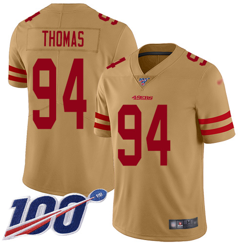 49ers #94 Solomon Thomas Gold Youth Stitched Football Limited Inverted Legend 100th Season Jersey