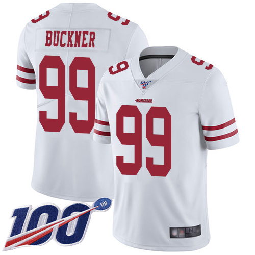 49ers #99 DeForest Buckner White Youth Stitched Football 100th Season Vapor Limited Jersey