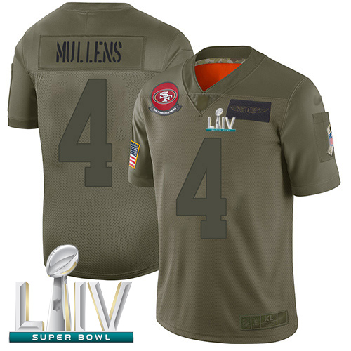 49ers #4 Nick Mullens Camo Super Bowl LIV Bound Youth Stitched Football Limited 2019 Salute to Service Jersey
